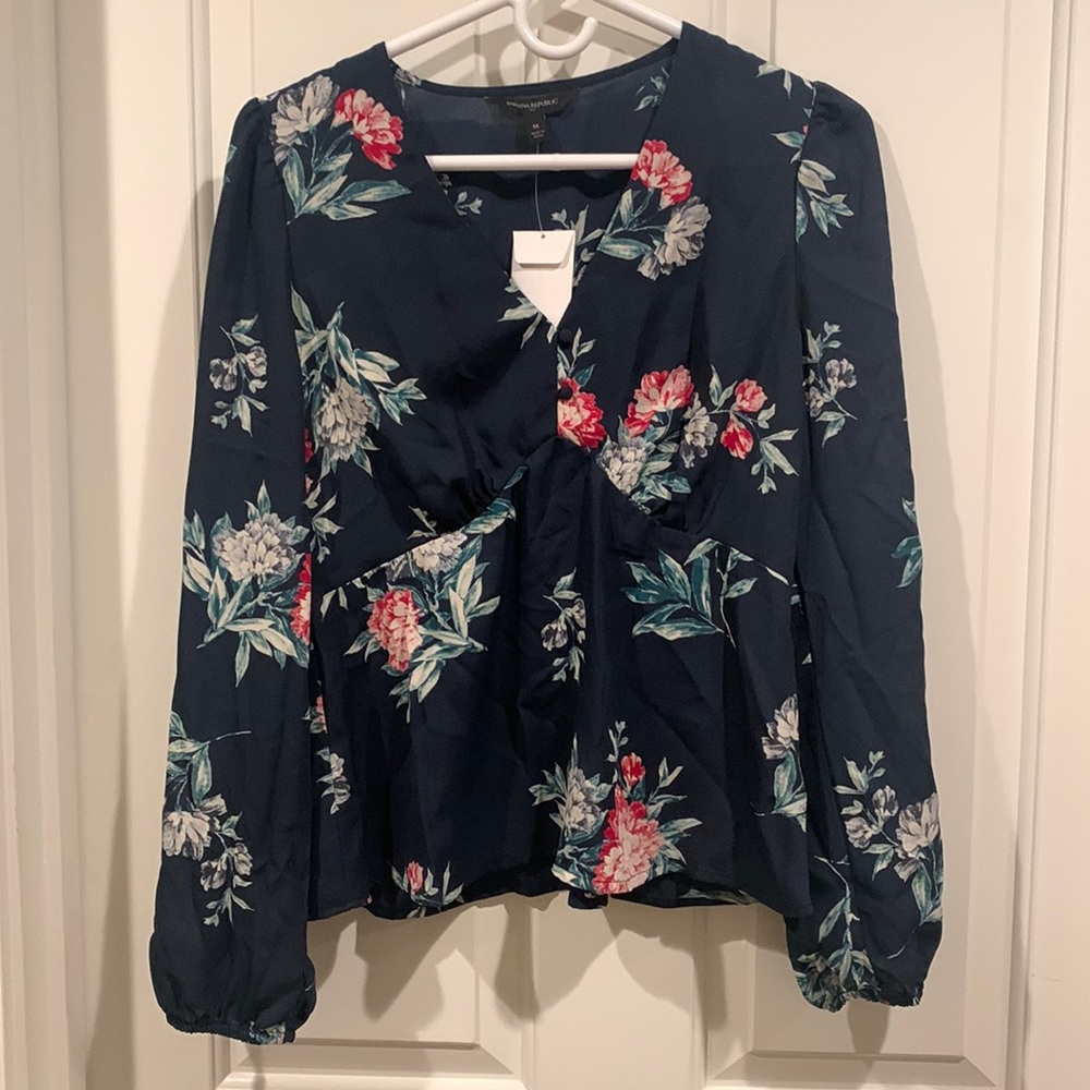 Banana Republic navy blue floral blouse